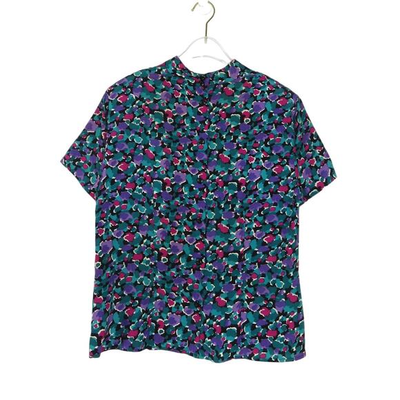 1980s Vintage Blue Purple Floral Blouse Casual Blouse Medium Retro - Picture 4 of 5